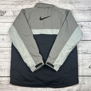VTG Nike Jacket Men's XL Black Grey Parka 90's Swoosh Full Zip Coat Hood Puffer